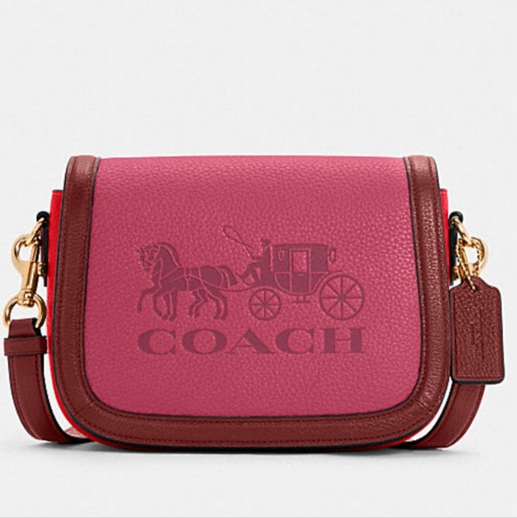 FINAL$-Coach Saddle with Horse & Carriage Leather Crossbody Colorblock Pink Ra - Picture 12 of 16